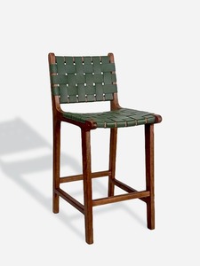 Premium Solid Teak Bar Chair with Woven <b>Leather</b> Seat Wooden Bar <b>Stool</b> for Restaurant Hotel and Cafe - Product Image 6