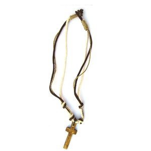 Collar con Colgante de Cruz Chapado en Bronce Antiguo, con Cuerda de Cáñamo, Joyería Religiosa Cristiana Unisex para Oración MAE-390/182011/BH-36 al por Mayor - Product Image 2