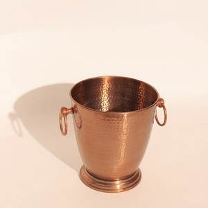 Antique Copper Finish Hammered <b>Ice</b> Bucket Vintage Style Wine Chiller with Pedestal Base Elegant Metal Wine Bucket with <b>Ring</b> Hand - Product Image 3