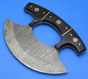 Cuchillo de Cocina Artesanal de Acero de Damasco de 8 Pulgadas, Tipo Ulu Alaskan, para Pizza, Personalizable y Ecológico - Product Image 3