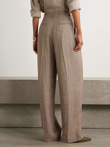 กางเกงขายาวผู้หญิง ผ้าฝ้ายลินินคุณภาพสูง ทรงหลวม สวมใส่สบาย ระบายอากาศดี มีซิป จีบพลีท ขากว้าง รับสกรีนโลโก้ - Product Image 3