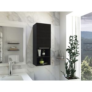 Mobiletto da Bagno Mila con Una Porta e Due Ripiani Interni ed Esterni, Colore Nero - Product Image 1