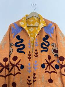 Hand Embroidered <b>Velvet</b> Shell Bomber <b>Jacket</b> <b>Women</b> Floral Pattern Open Stitch Full Sleeve Quick Dry Winter Autumn Spring - Product Image 5