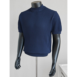 T-shirt d'été tricoté de haute qualité à manches courtes avec col Henley, coupe ajustée et effet sculptant, style <span class=keywords><strong>Old</strong></span> Money - Product Image 6