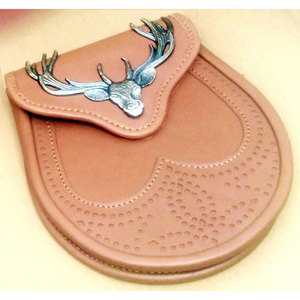 Tan Color Vegan Faux Leather Sporran Stag Emblem <b>Chain</b> <b>Belt</b> Strap for Traditional Highland Scottish Outfit - Product Image 3