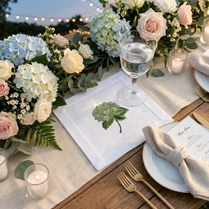 Serviettes en coton brodées de fleurs d'hortensia vertes, sous-verres réutilisables en tissu, décoration de table de café vintage, cadeau botanique de déménagement - Product Image 1