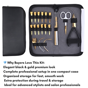 Kit complet d'outils pour extensions capillaires : Pince à micro-anneaux, Outil à perles, Anneau de séparation, Aiguilles en C - Product Image 3