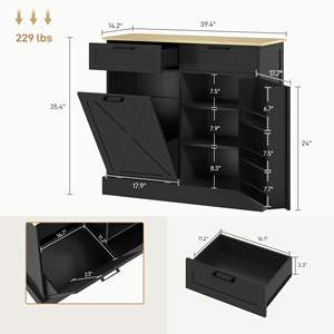 Gabinete de Cocina Estilo Rústico de 10 Galones con Cubo de Basura Oculto, 2 Cajones con Diseño Abatible en Negro para Fácil Acceso - Product Image 3