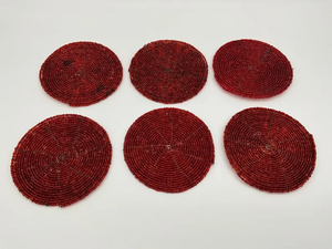 Beautiful hand made magenta glass beaded coasters set of 6. These are in good used by Whimsy Art Craft - Product Image 4