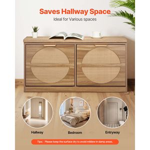 Modern 38.9 X 9.4 X 19.7 Inch Rattan-Like Entryway Shoe Bench with Flip Drawers 440lbs Shoe <b>Storage</b> Rack and 4 <b>Cushions</b> - Product Image 5