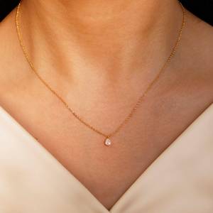 Dainty Gold Teardrop Necklace 925 Sterling Silver 14K Gold Plated Bridal Wedding Jewelry <b>Gift</b> <b>For</b> <b>Her</b> - Product Image 2