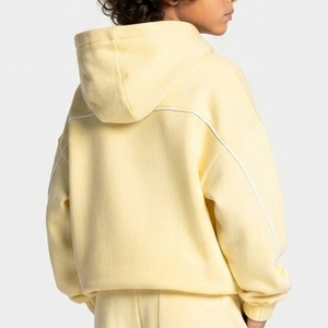 Sweat à capuche pour garçon jaune citron avec logo contrastant, sweat-shirt décontracté surdimensionné pour garçon, sweat à capuche en polaire premium pour garçon - Product Image 2