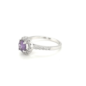 Classic Purple Rhodium Plated <b>Brass</b> Cubic Zirconia Claw Setting Engagement Wedding <b>Ring</b> LAVINA BR25307PR Unisex Customizable - Product Image 2