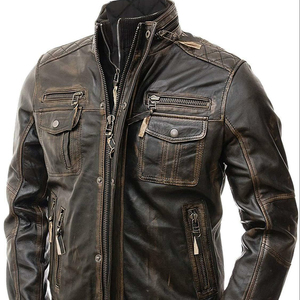 Cow Skin Leather Winter Motorcycle <b>Jacket</b> Biker Race Stand Collar <b>Slim</b> <b>Fit</b> Solid Color Zipper Windproof Breathable Eco-Friendly - Product Image 1