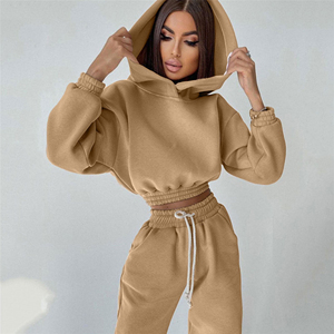 Latest Style Women Tracksuits <b>Pink</b> Hooded <b>Crop</b> <b>Top</b> Workout Trouser 2 Piece Set Women Running Jogging Sport Suit OEM Service - Product Image 2