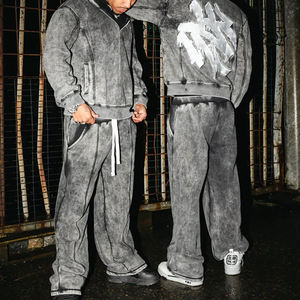Conjunto de Chándal de Alta Calidad para Hombre, Chaqueta y Pantalones con Apliques Bordados, Lavado Ácido, Grueso, con Capucha - Product Image 1