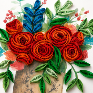 Wholesale Handmade Quilling <b>Card</b> Red Rose Flower Bouquet Custom Floral 3D Luxury Paper Art Greeting <b>Card</b> OEM/ODM Supplier - Product Image 3