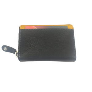 Étui à cartes en cuir de chèvre noir et jaune WI 058 - Fabrication artisanale de qualité supérieure, finition durable, design pratique pour un usage quotidien - Product Image 1