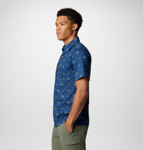 Camisa de Pesca de Manga Corta Azul Sólida para Hombre con Cierre de Pullover, Secado Rápido, UPF 50, 100% Poliéster, Antibacteriana - Product Image 1
