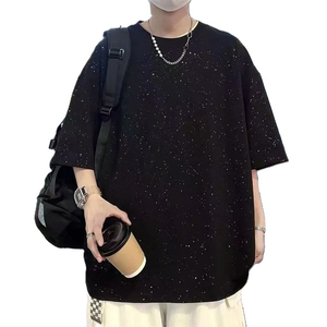 Nueva camiseta negra con purpurina de gran tamaño para hombre, camiseta moderna con brillo, camiseta informal de manga corta, top de moda Hip Hop para uso diario - Product Image 1