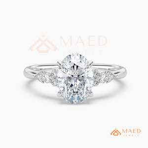 925 Silver Oval Cut Moissanite Ring Leaf Side <b>Stone</b> Engagement Bridal Jewelry Gift for Women Wedding Ring - Product Image 5