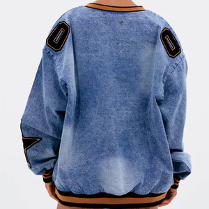 Sudadera de cuello en V para hombre con parche de número y detalle de letras, manga larga, corte holgado, top deportivo informal, suministro al por mayor - Product Image 5