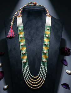 5 Layer Green Yellow Imitation <b>Pearl</b> Necklace <b>Set</b> Gold Plated Floral Ethnic Wedding Fashion Jewelry for Women - Product Image 1