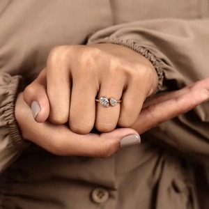 Luxury 14K Solid Gold <b>Two</b> <b>Stone</b> <b>Ring</b> Pear Cut Bezel Set Lab Grown Diamond Toi Et Moi <b>Ring</b> E Color VS1 Clarity Fine Jewelry - Product Image 2