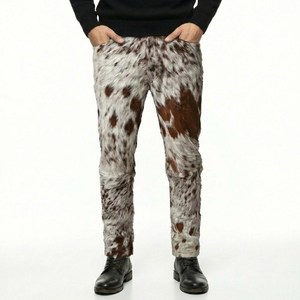 Pantalon en cuir de vachette véritable fait main pour homme, avec fourrure de vache, pour une mode western de luxe - Product Image 1