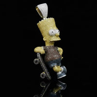 Pendentif skateboard Bart Simpson en diamant jaune entièrement serti sur mesure RAAMAA, avec micro-pavé de diamants, style hip-hop, en argent