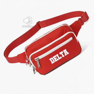 Delta |   Sigma | Theta Varsity Fanny Pack - Bolso de cintura ajustable para mujer, con bolsillos con cremallera antirrobo, bolso de viaje tipo bandolera - Product Image 1
