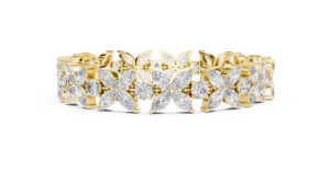 Pulsera de tenis floral de oro amarillo de lujo con cristales talla marquesa, elegante para mujer, para bodas y aniversarios - Product Image 1