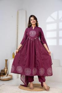 <b>Women</b>’s Wine Embroidered Anarkali <b>Kurta</b> Set with Dupatta | Ethnic Festive Wear for Wedding Party & Traditional Occasions | <b>Women</b> - Product Image 3