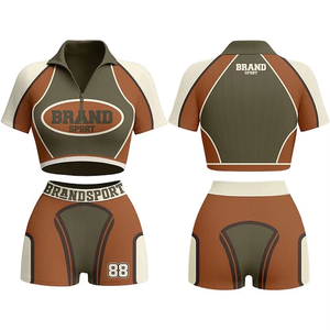 LAWD SPORT Women's Cropped Sport Shirt With Shorts Set Sublimation Print Quick Dry Summer Fitness Wear Adult <b>Size</b> - Product Image 4
