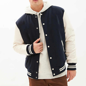 Men's Classic Premium Letterman Jacket Varsity Style <b>Covered</b> <b>Button</b> Closure Stand Collar Polyester/Cotton Blend Quick Dry - Product Image 3