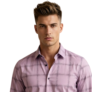 Chemise en flanelle à carreaux rose poudré pour homme, manches longues, boutonnée, décontractée, tissu brossé doux, mode streetwear personnalisée - Product Image 3