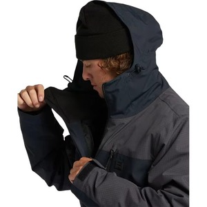 Men Ski & Snowboarding <b>Waterproof</b> Windbreaker <b>Jacket</b> Navy Blue Charcoal <b>Grey</b> Hooded Color Block Full Zip Flap Pockets Insulated - Product Image 3