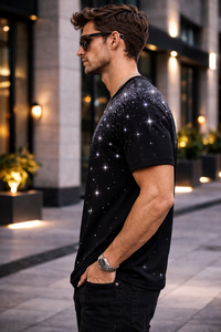 เสื้อยืดโอเวอร์ไซส์สีดำสำหรับผู้ชาย ลายพิมพ์คริสตัลสไตล์ฤดูร้อน ผ้าฝ้าย สตรีทแวร์ ลำลอง ทรงหลวม รับสกรีนโลโก้ ดีไซน์ใหม่ - Product Image 5