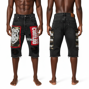 Shorts en jean baggy pour homme de haute qualité, style streetwear hip-hop américain, coupe vintage, longueur genou. - Product Image 1