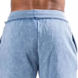Shorts de sport pour homme en coton uni respirant, taille mi-haute, tricotés, avec cordon de serrage, taille élastique, séchage rapide, poches - Product Image 3