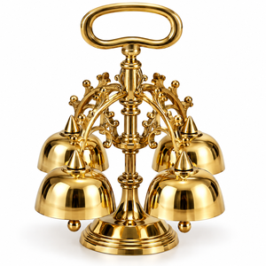 Juego de Campanas de Iglesia de Latón Dorado Estilo Antiguo con Marco Metálico Ornamental para Interiores Religiosos y Decoraciones - Product Image 6
