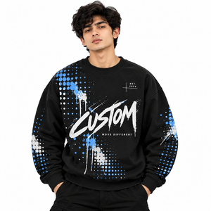 เสื้อสเวตเชิ้ตคอกลมโอเวอร์ไซส์สำหรับผู้ชาย ลายกราฟิกเพ้นท์แบบดิสเทรส ทรงหลวมไหล่ตก ผ้าคอตตอนผสม สไตล์ลำลองสตรีทแวร์ - Product Image 4