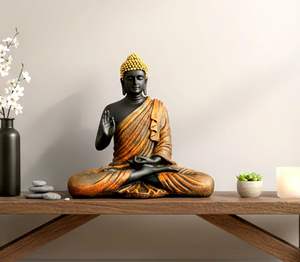 Figura Decorativa de Buda Meditando en Resina |   Decoración del Hogar |   Estatua de Ídolo, Figura, Murti |   Estatua Budista Tibetana - Tamaño Grande 14.5" de Altura - Product Image 1