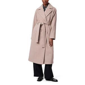 Notched Collar <b>Belted</b> Solid Color Winter Outerwear <b>Wool</b> <b>Coats</b> Full Length <b>Women's</b> <b>Wool</b> Trench <b>Coat</b> Long Sleeve - Product Image 1