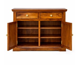 Buffet compact en bois massif, 2 portes, 2 tiroirs, petit meuble de rangement pour salon |   Artisanat Pindel - Product Image 4