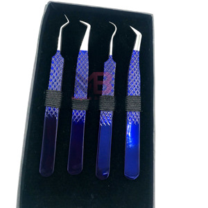Ensemble de pinces à cils en acier inoxydable bleu, outils de précision pour extensions de cils avec pointes lisses, dans une boîte, extensions de cils personnalisées - Product Image 4