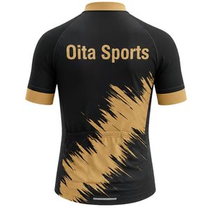 Men's Black Gold Zipper Sublimation Print <b>Cycling</b> Jersey Short Sleeve Bike Riding Shirt Athletic Outdoor Sports Clothing - Product Image 2