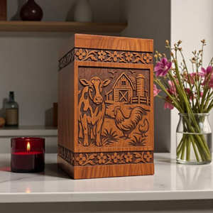 Handcrafted Wooden Urn with village River scene - Memorial Ashes urn Memorial Keepsake by AYAANS - Product Image 1