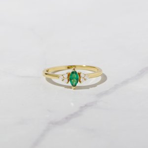 <b>Emerald</b> Marquise <b>Ring</b> 925 Sterling <b>Silver</b> 14K Gold Plated Dainty May Birthstone <b>Ring</b> Gift For Her Women Jewelry - Product Image 2