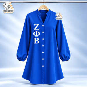 Camiseta/Vestido con Estampado de Manga Media para Hermanas de la Hermandad Zeta Phi Beta, Azul y Blanco, Estilo 1920, Ligero, 100% Poliéster - Product Image 4